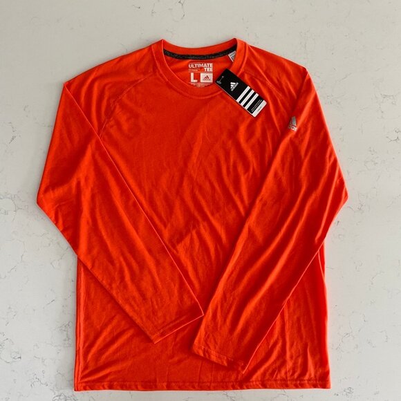 Adidas Ultimate Tee Activewear Crew Neck LS Polyester T Shirt Orange Sz L NWT - Picture 10 of 10
